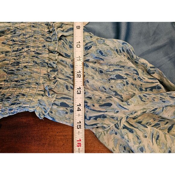 Taylor tiered cottage dress size 2 long sleeve blue green fit flare ankle length - Picture 8 of 13